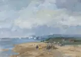 Coastal view at Brancaster by John Burman, oil on board, sold Mar 2024
