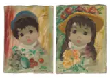 Portrait of a Young Boy and Girl by Nino Giuffrida, oil, sold Mar 2024