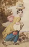 A girl with a basket of pigeons by Thomas Heaphy, watercolour and pencil, sold Mar 2024