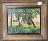 Horses rest beneath the trees canopy by Wilfred S.Pettitt, oil on board, offered Mar 2024