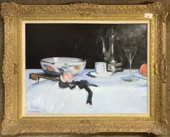 Still Life by Tom Flanagan, oil on board, sold Mar 2024