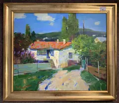 Ukranian Village by Sergei Kovalenko, oil on board, sold Mar 2024