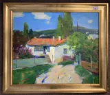 Ukranian Village by Sergei Kovalenko, oil on board, sold Mar 2024