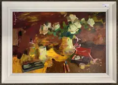 Still life by Sergei Kovalenko, oil on board, sold Mar 2024
