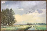 Pastoral landscape with grazing cattle by Malcolm Whaley, oil on board, offered Mar 2024