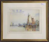 Fishing Boats on a River by Frederick James Aldridge Ra Rba Rha, watercolour, sold Mar 2024