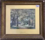 A view through a woodland pathway by Charles Collins, watercolour, offered Mar 2024