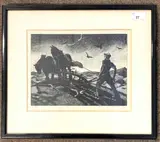 Ploughing by Clare Leighton, engraving, sold Mar 2024