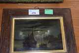 Shipping scene by moonlight by Charles Greville Morris, oil on board, sold Mar 2024