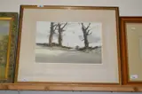 Landscape scene by John Hopwood, charcoal on paper, sold Mar 2024