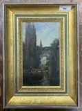 Country landscape view across to a French town by Alfred Withers, oil, sold Feb 2024