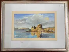 Eilean Donan Castle by Peter Strudwick, gouache, sold Feb 2024