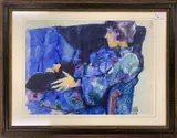 Seated lady with a cat by John Hopwood, watercolour, sold Feb 2024