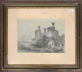 Castle on a Loch by Thomas Watson, watercolor, offered Feb 2024