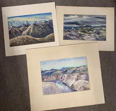 Mountainous ranges by Daniel Lascelles, 1952, watercolor, sold Feb 2024