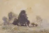 A pastoral scene with grazing sheep by Henry Frank Waring, watercolour, sold Feb 2024