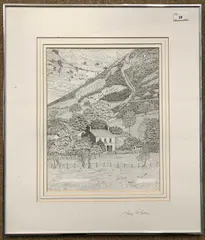 Hartrigg Country House by James Gibson, ink and graphite on paper, sold Feb 2024