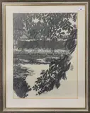 Landscape scene by John Hopwood, charcoal on paper, sold Feb 2024