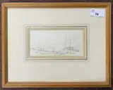 Junk in an estuary by George Chinnery R.H.A., pencil on paper, sold Feb 2024