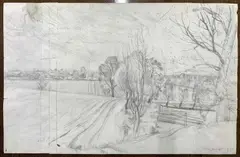 Double sided landscape study in by John Aldridge, pencil, sold Feb 2024