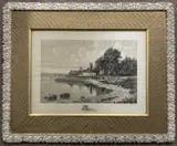 Landscape etching on silk by Benjamin Lander, etching, sold Feb 2024