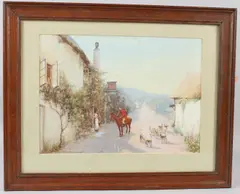 Huntsman outside a village inn watercolour signed 26 x 36cm by John White, watercolour, sold Jul 2026