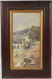 Fishing village view of beached boats and cottages by Florence May Grace, 1908, watercolour, sold Jul 2026