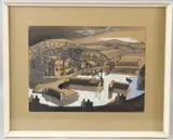 Fishing village harbour ink and wash heightened with white by Reginald James Lloyd, 1952, ink and wash, sold Jul 2026