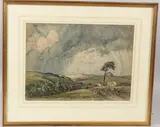 Downland landscape with storm clouds by Henry Samuel Merritt, watercolour, sold Jul 2026