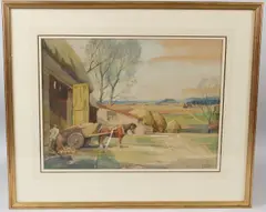 Farmyard landscape by Frank Sherwin, watercolour, sold Jul 2026