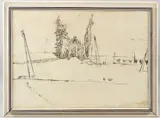 Landscape with trees and telegraph posts monoprint by David Peretz, 1962, print (other), offered Jul 2026