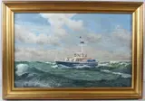 The boat Freshwater Bay in Alderney Race by Terry Sprake, oil on canvas, offered Jun 2026