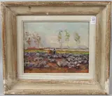 Women harvesting cabbages by Marcel van den Bempt, oil on board, sold Jun 2026