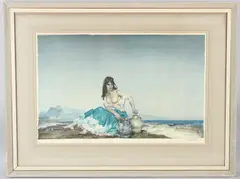 Semi nude seated woman coloured print by William Russell Flint, print, sold Jun 2026