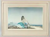Semi nude seated woman coloured print by William Russell Flint, print, sold Jun 2026