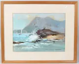 Yachts rounding a rocky headland by Frank Duffield, gouache, offered Jun 2026