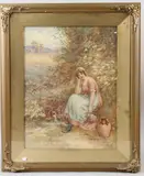 Young woman collecting water by Fred Knowles, watercolour, sold Jun 2026