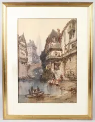 European town scene by Paul Marny, watercolour, offered Jun 2026
