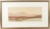 View of a train on a bridge crossing a bay by Charles E. Hannaford, watercolour, offered Jun 2026