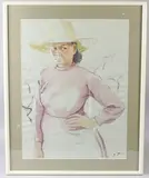 Portrait of a woman in a pink dress by Stella Shawzin, watercolour, sold Jun 2026