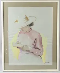 Portrait of a woman reading by Stella Shawzin, watercolour, sold Jun 2026