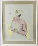 Portrait of a woman reading by Stella Shawzin, watercolour, sold Jun 2026