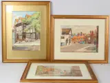 Views of tiled and timber framed streets three watercolours each by Isabel Smith, watercolor, sold Jun 2026