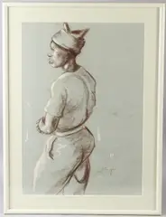 Portrait of a woman crayon heightened with white by Stella Shawzin, drawing, sold Jun 2026