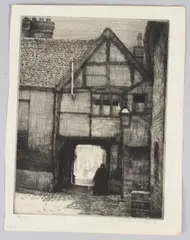 An old Inn courtyard etching by Mortimer Menpes, etching, sold Jun 2026
