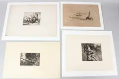 Entrance to an inn with figure on horseback unframed etching 15 by Charles Jacque, etching, sold Jun 2026