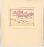 Cottages by an estuary' woodcut by Leslie Moffat Ward, woodcut, sold Jun 2026