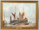 On Pinmill Hard by Dorothy Lightfoot, oil on board, offered May 2026