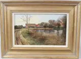 View of farm and pond by Clive Madgwick, oil on board, sold May 2026