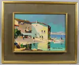 Mediterranean coastline with fishermen by Cecil Rochfort D'Oyly-John, oil on canvas, sold May 2026